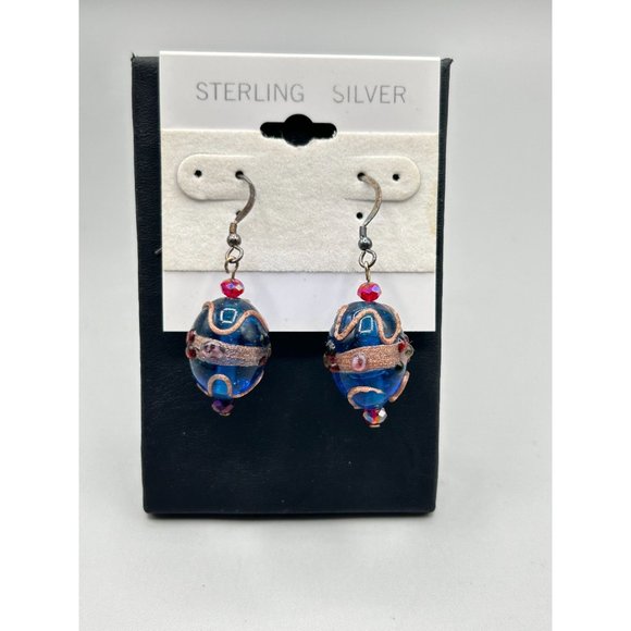 Vintage Italian Wedding Cake Art Glass Beaded Earrings Dangles Sterling Hooks - Picture 4 of 5